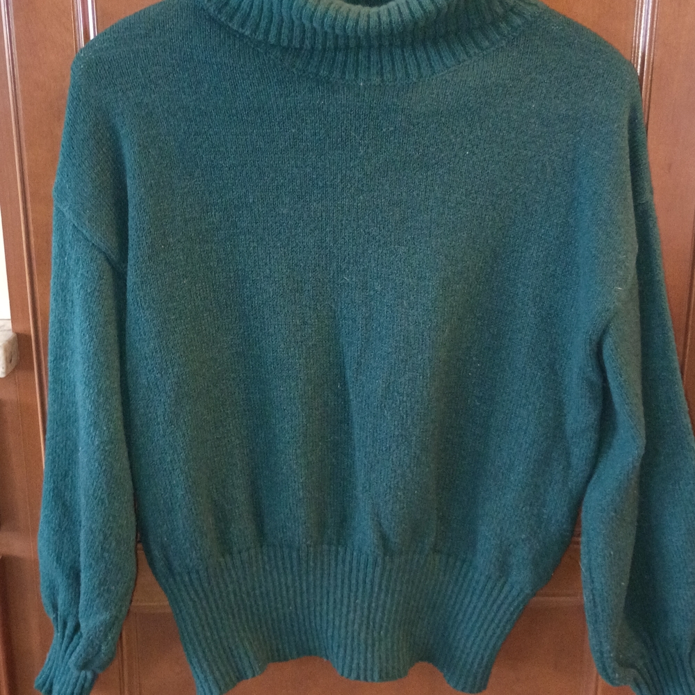 Woven Heart Teal Turtleneck Sweater